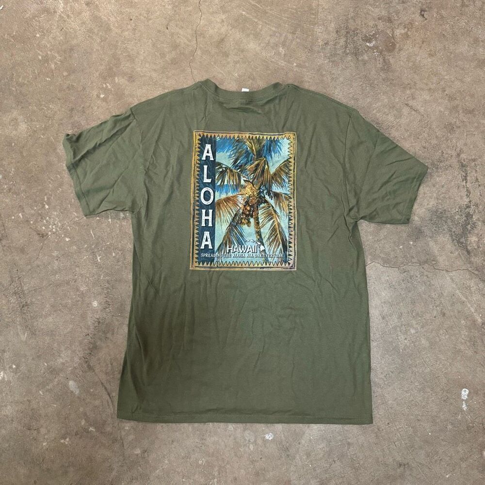Alstyle Mens Green Short Sleeve Aloha Maui Stamp Hawaii Graphic T-Shirt Large